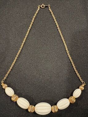 AVON Gold and White Beaded Necklace